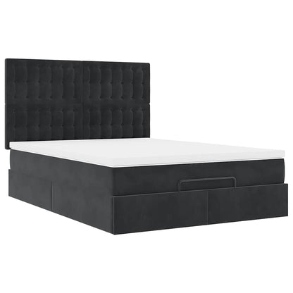 Struttura Letto Pouf con Materassi Nero 140x200 cm in Velluto | homemem39