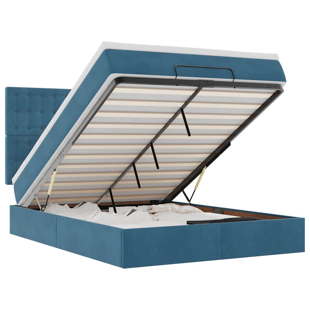 Struttura Letto Pouf con Materassi Blu 140x200cm in Velluto - homemem39