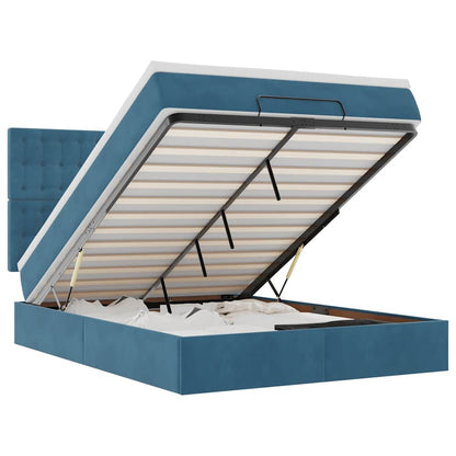 Struttura Letto Pouf con Materassi Blu 140x200cm in Velluto - homemem39