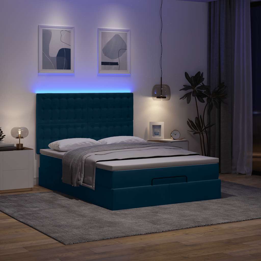 Struttura Letto Pouf con Materassi Blu 140x200cm in Velluto