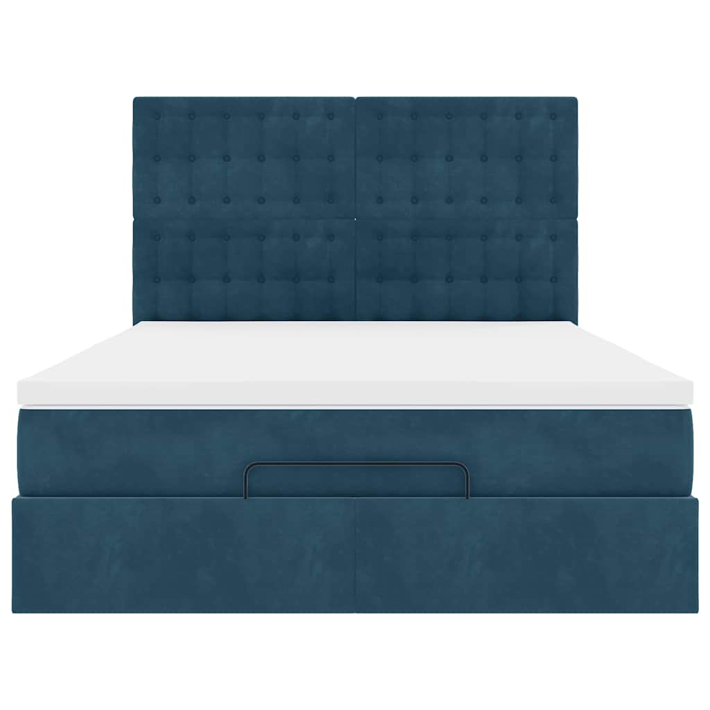 Struttura Letto Pouf con Materassi Blu 140x200cm in Velluto