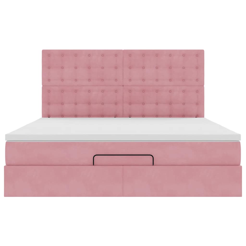 Struttura Letto Pouf con Materassi Rosa 160x200 cm Velluto