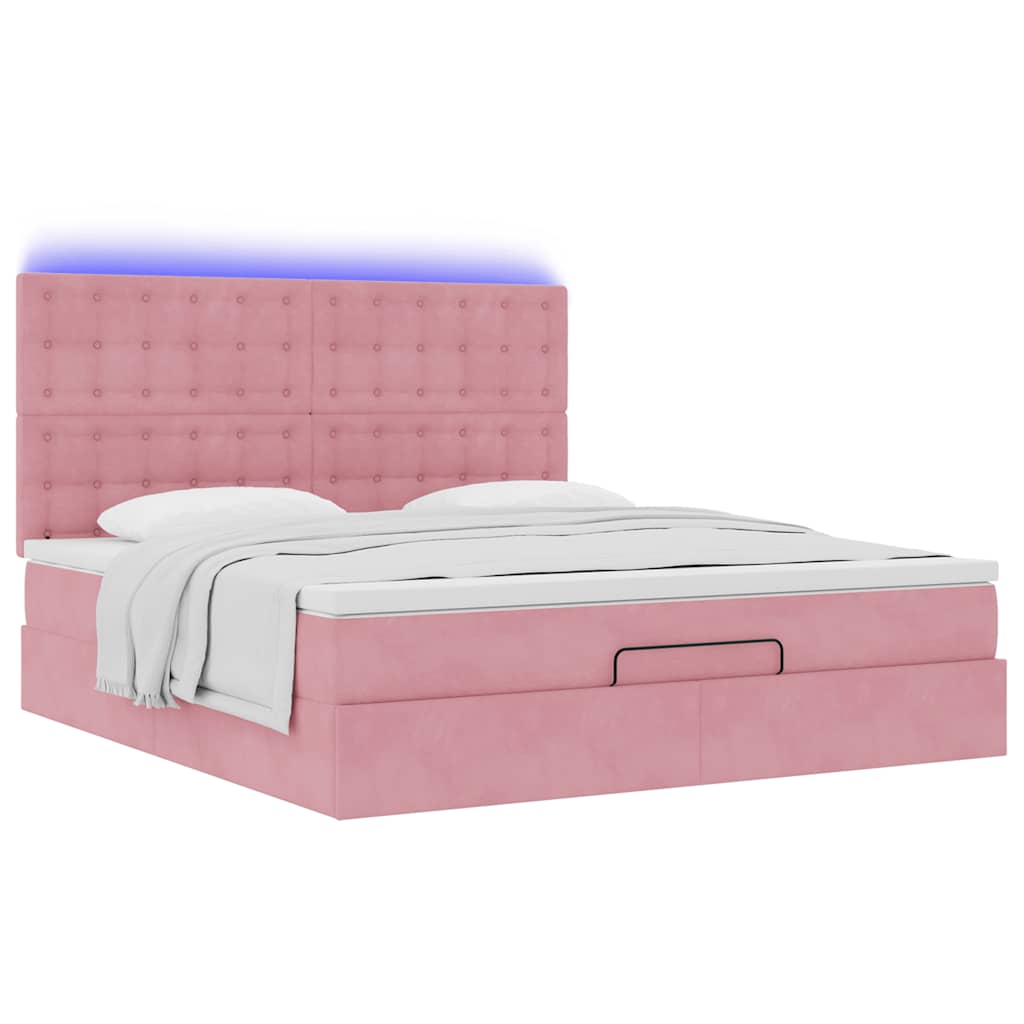 Struttura Letto Pouf con Materassi Rosa 160x200 cm Velluto | homemem39