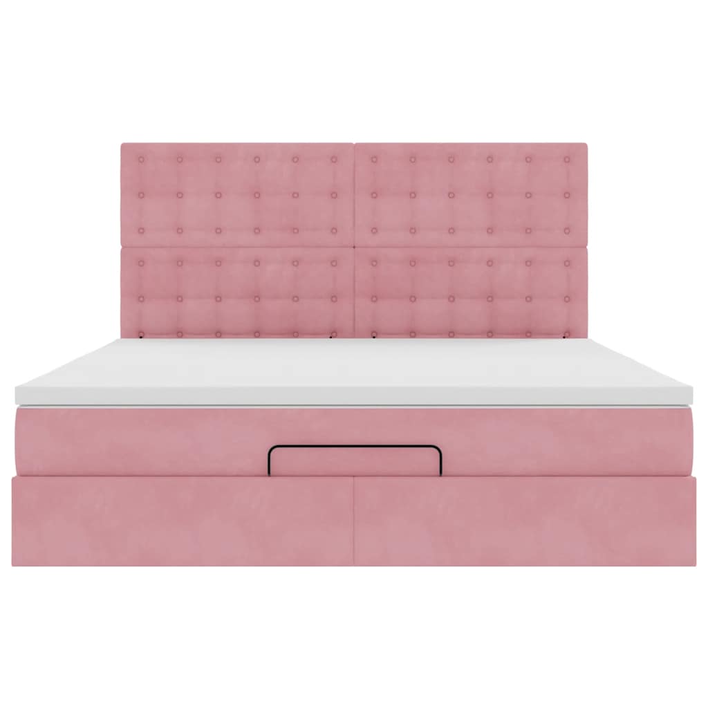 Struttura Letto Pouf con Materassi Rosa 180x200 cm Velluto