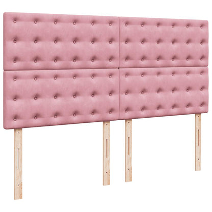 Struttura Letto Pouf con Materassi Rosa 180x200 cm Velluto