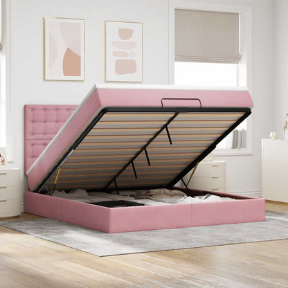 Struttura Letto Pouf con Materassi Rosa 180x200 cm Velluto