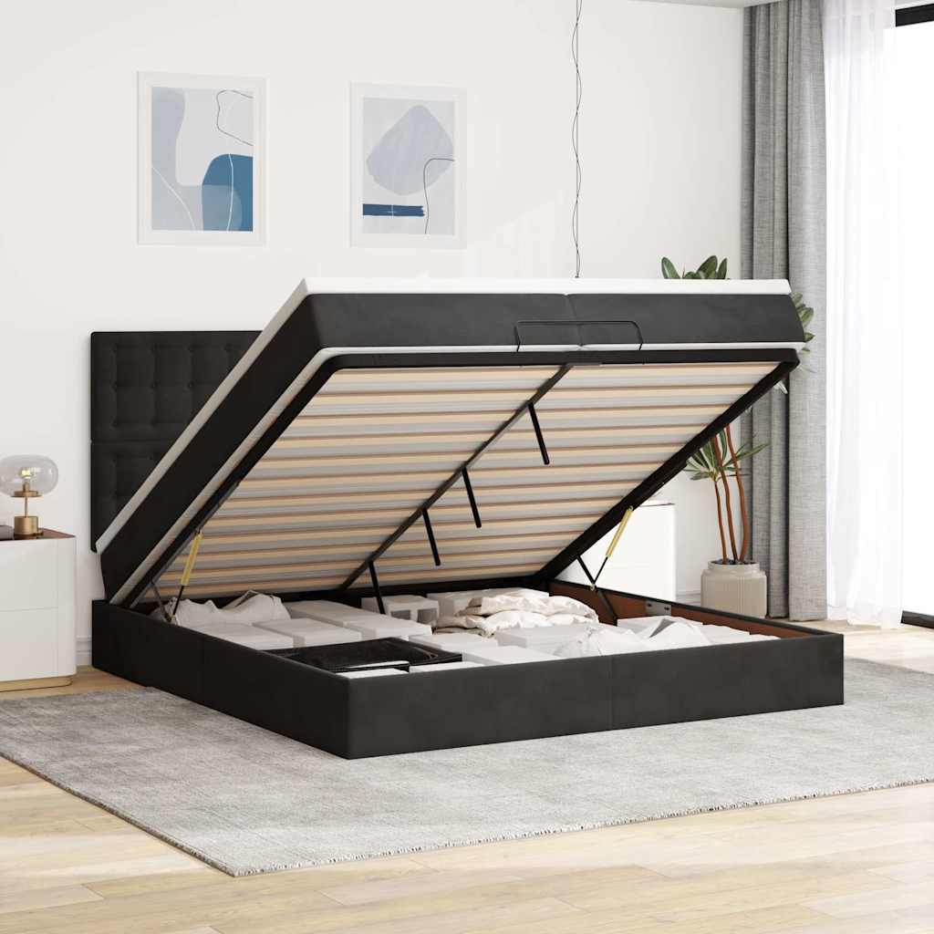 Struttura Letto Pouf con Materassi Nero 200x200 cm Velluto | homemem39