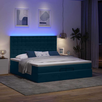 Pouf Letto con Materassi e LED Blu Scuro 200x200cm Velluto | homemem39