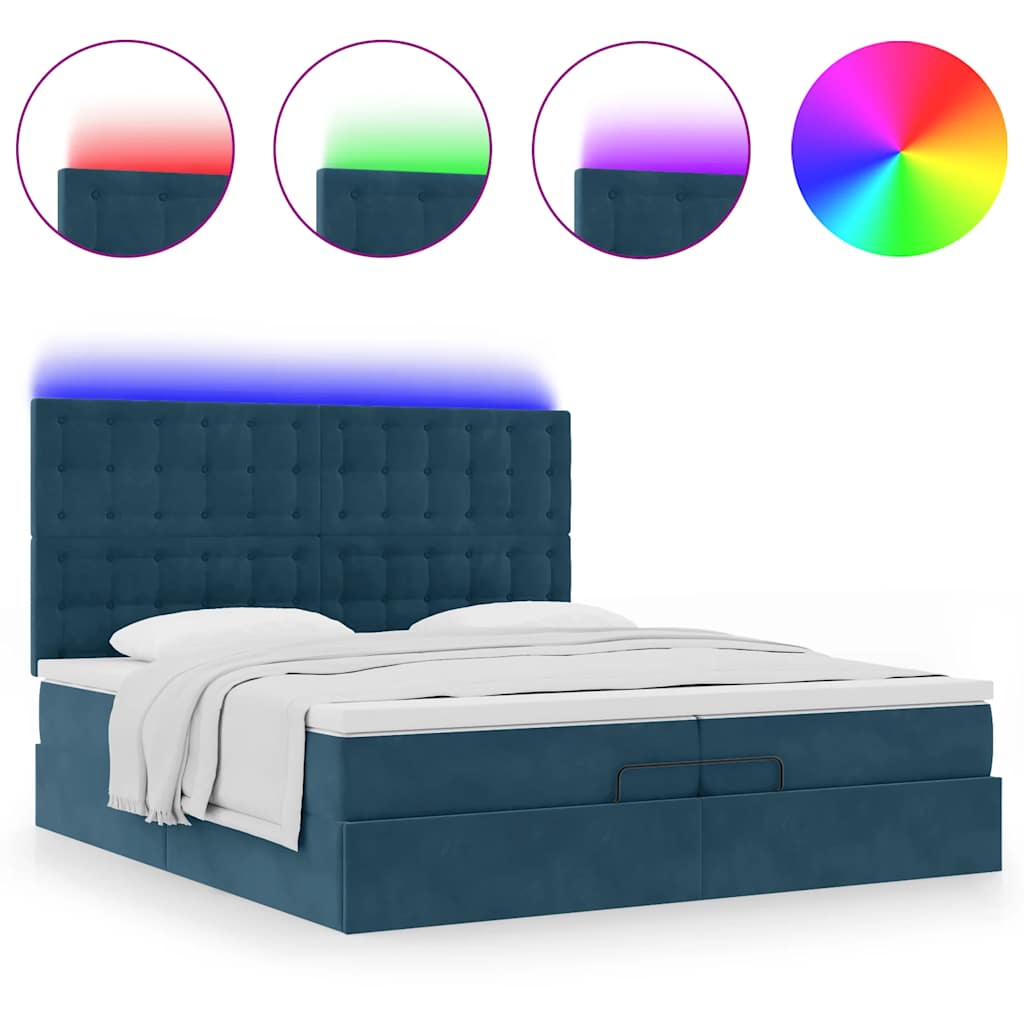 Pouf Letto con Materassi e LED Blu Scuro 200x200cm Velluto | homemem39