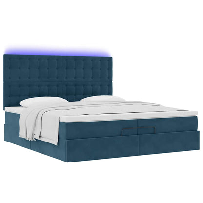 Pouf Letto con Materassi e LED Blu Scuro 200x200cm Velluto | homemem39