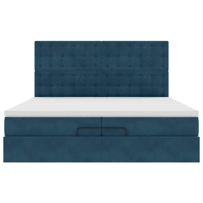 Pouf Letto con Materassi e LED Blu Scuro 200x200cm Velluto
