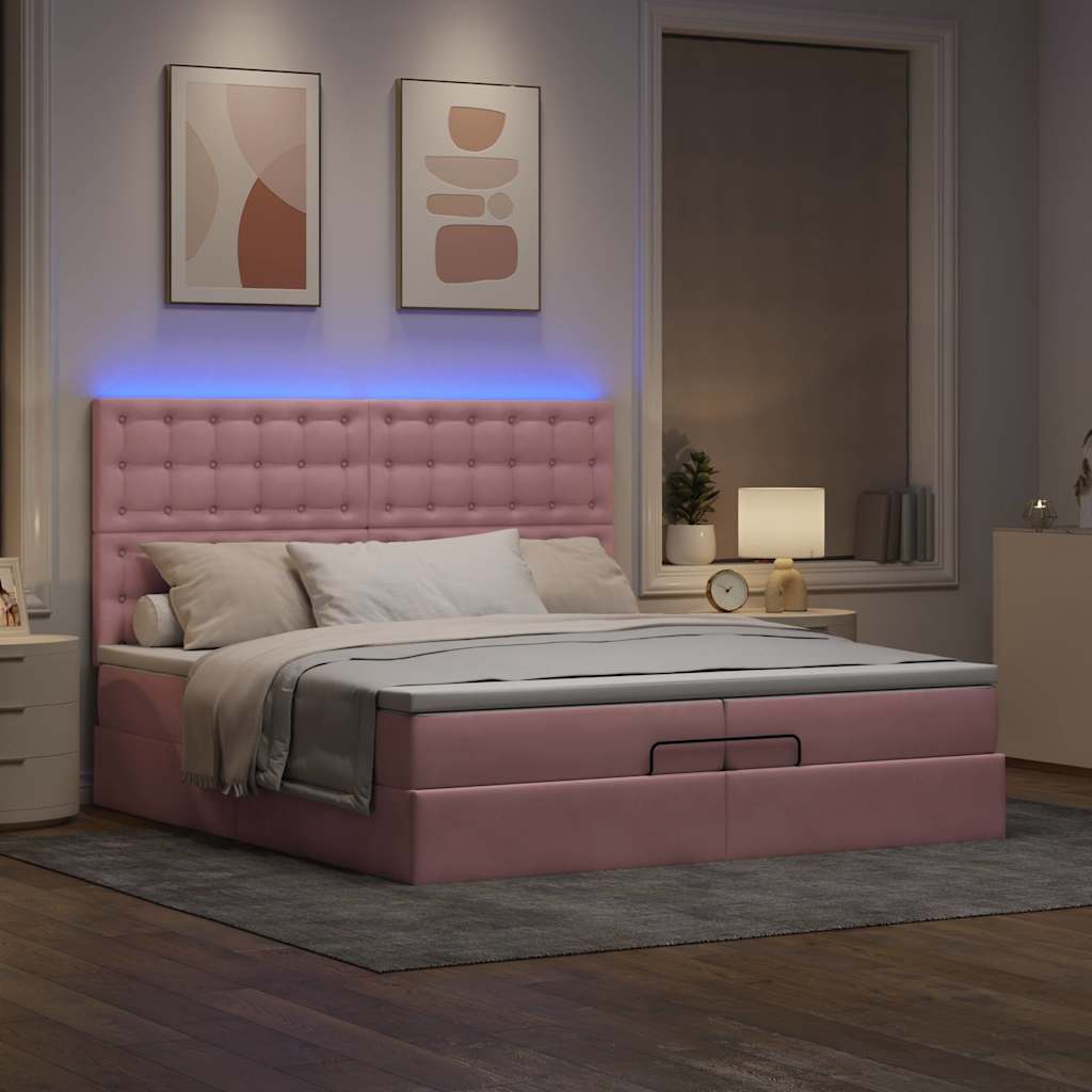 Struttura Letto Pouf con Materassi Rosa 200x200 cm Velluto | homemem39