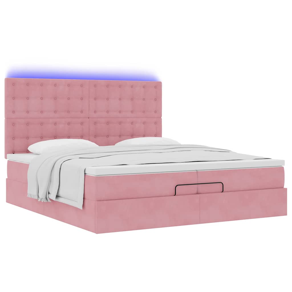 Struttura Letto Pouf con Materassi Rosa 200x200 cm Velluto | homemem39
