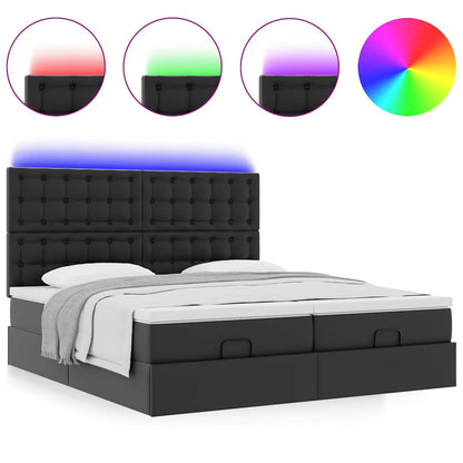 Pouf Letto con Materassi e LED Nero 160x200cm Similpelle