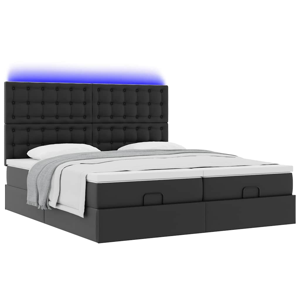 Pouf Letto con Materassi e LED Nero 160x200cm Similpelle