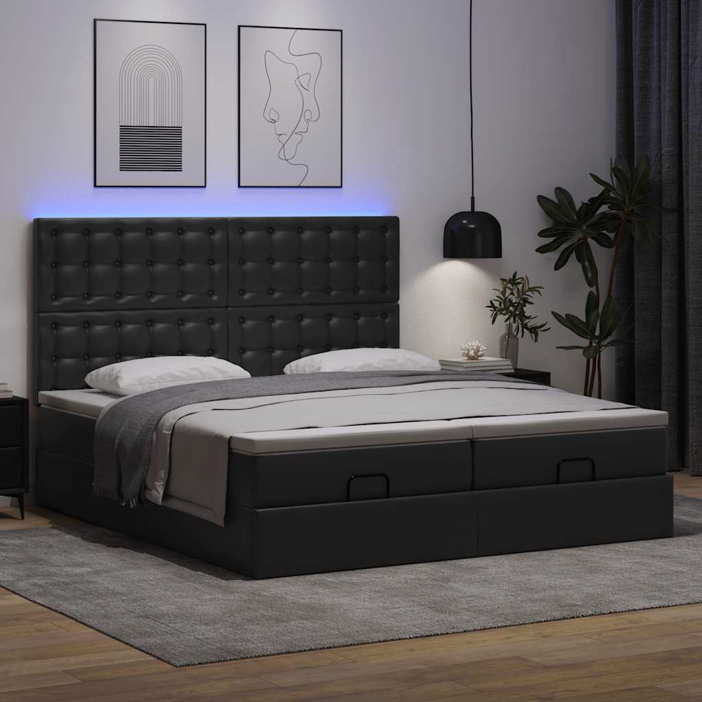 Pouf Letto con Materassi e LED Nero 160x200cm Similpelle