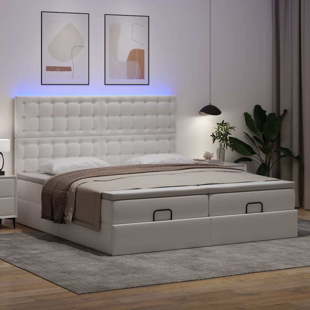 Pouf Letto con Materassi e LED Bianco Puro 160x200cm Similpelle