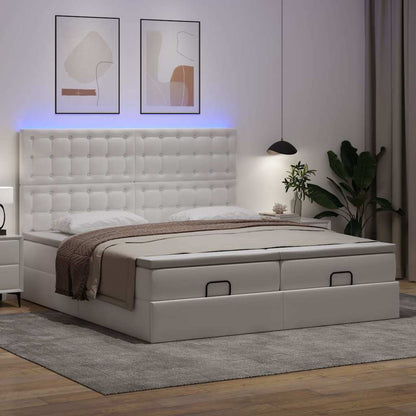 Pouf Letto con Materassi e LED Bianco Puro 160x200cm Similpelle