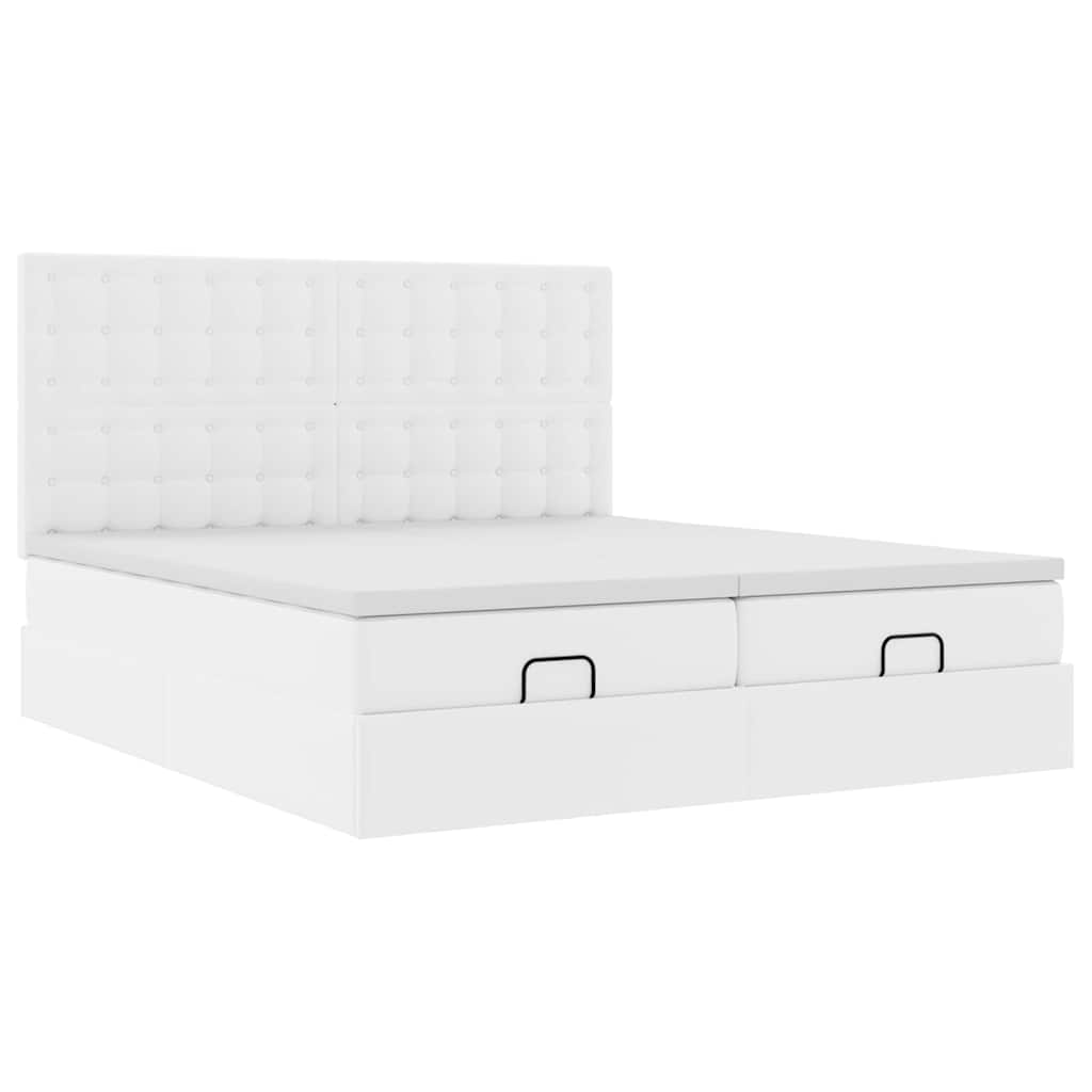 Pouf Letto con Materassi e LED Bianco Puro 160x200cm Similpelle
