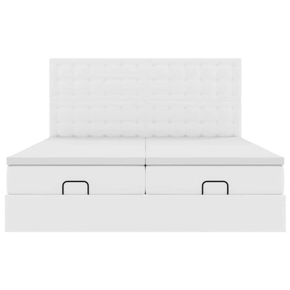 Pouf Letto con Materassi e LED Bianco Puro 160x200cm Similpelle
