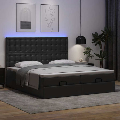 Pouf Letto con Materassi e LED Nero 180x200cm Similpelle