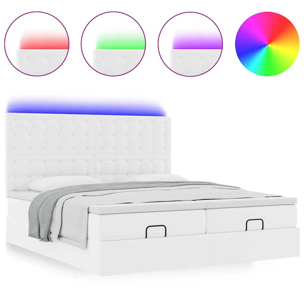 Pouf Letto con Materassi e LED Bianco Puro 180x200cm Similpelle