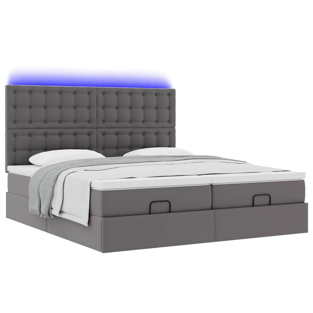 Pouf Letto con Materassi e LED Grigio 180x200cm Similpelle