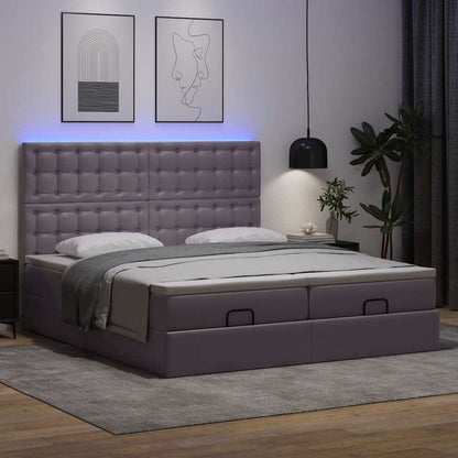 Pouf Letto con Materassi e LED Grigio 180x200cm Similpelle