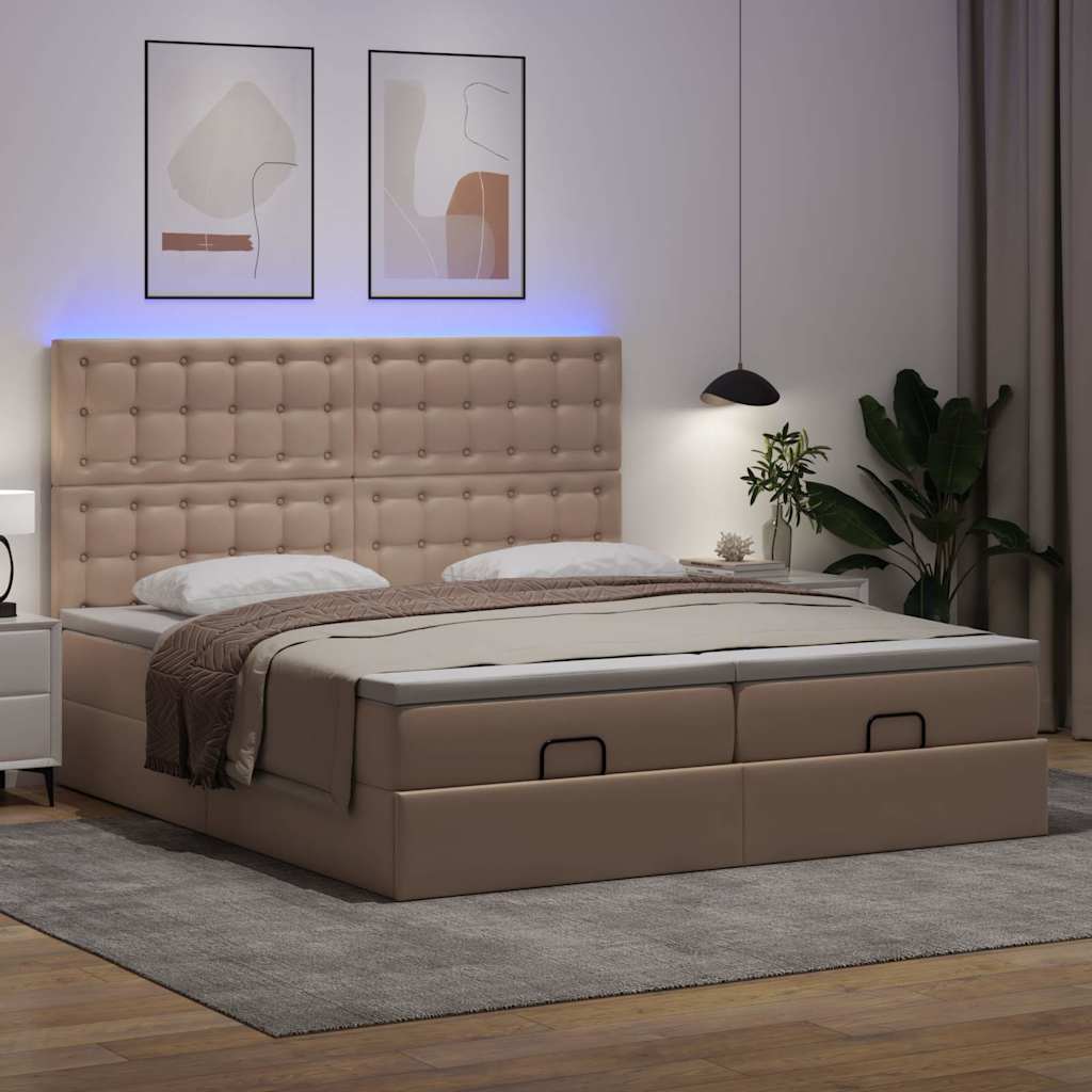Pouf Letto con Materassi e LED Cappuccino 180x200cm Similpelle | homemem39