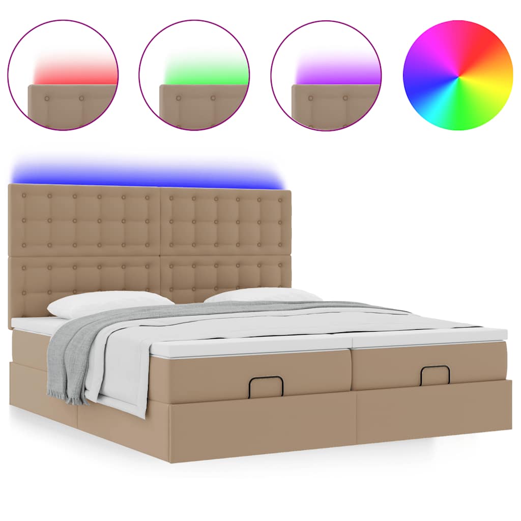 Pouf Letto con Materassi e LED Cappuccino 180x200cm Similpelle | homemem39
