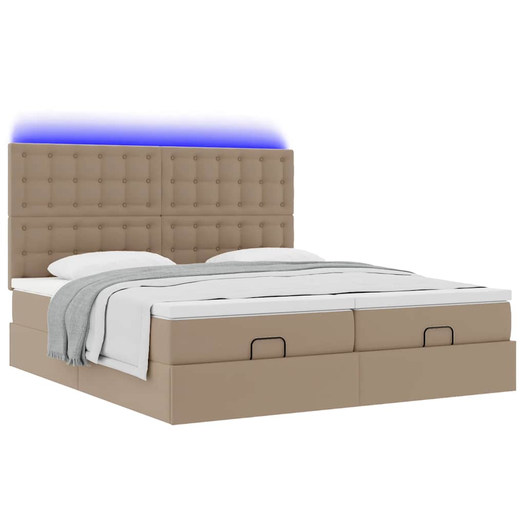 Pouf Letto con Materassi e LED Cappuccino 180x200cm Similpelle | homemem39