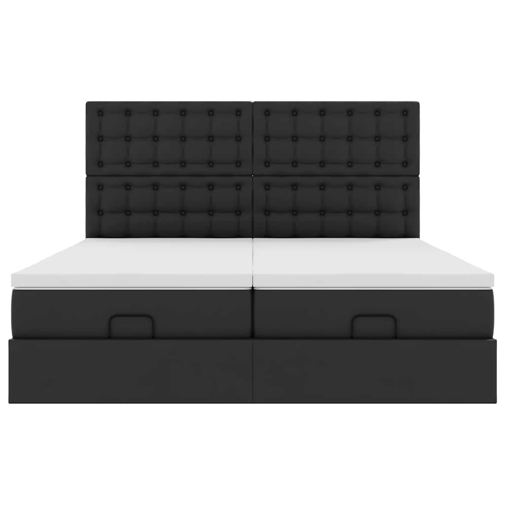 Struttura Letto Pouf con Materassi Nero 200x200 cm Similpelle