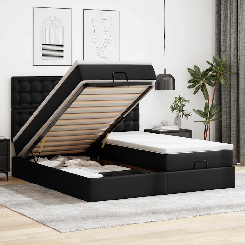 Struttura Letto Pouf con Materassi Nero 200x200 cm Similpelle | homemem39
