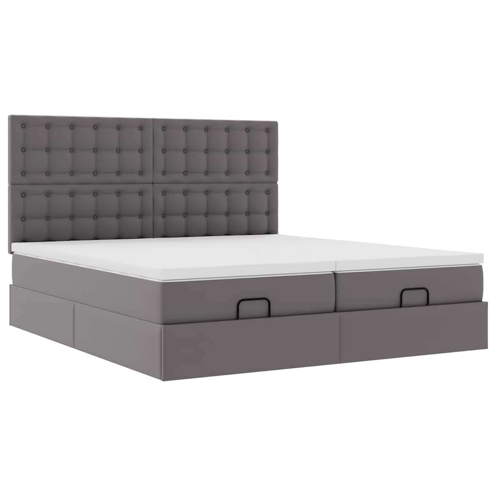 Struttura Letto Pouf con Materassi Grigio 200x200 cm Similpelle | homemem39