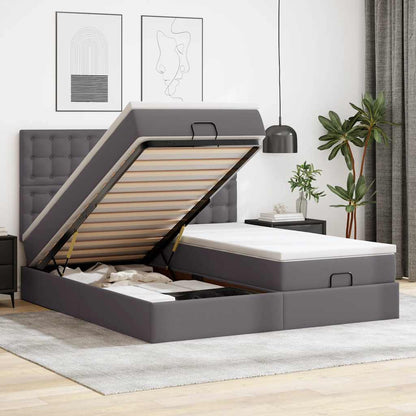 Struttura Letto Pouf con Materassi Grigio 200x200 cm Similpelle | homemem39