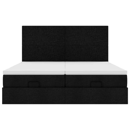 Struttura Letto Pouf con Materassi Nero 180x200 cm in Tessuto