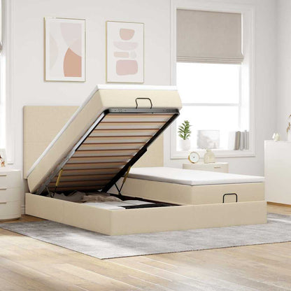 Struttura Letto Pouf con Materassi Crema 180x200 cm in Tessuto