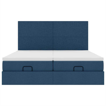 Struttura Letto Pouf con Materassi Blu 180x200cm in Tessuto