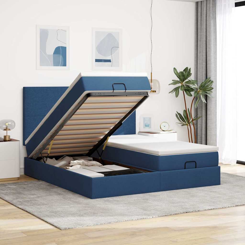 Struttura Letto Pouf con Materassi Blu 180x200cm in Tessuto