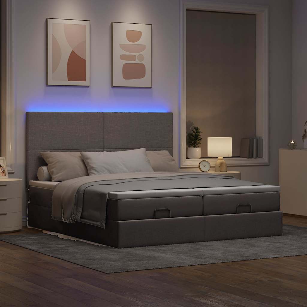 Struttura Letto Pouf con Materassi Tortora 200x200 cm Tessuto