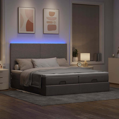 Struttura Letto Pouf con Materassi Tortora 200x200 cm Tessuto