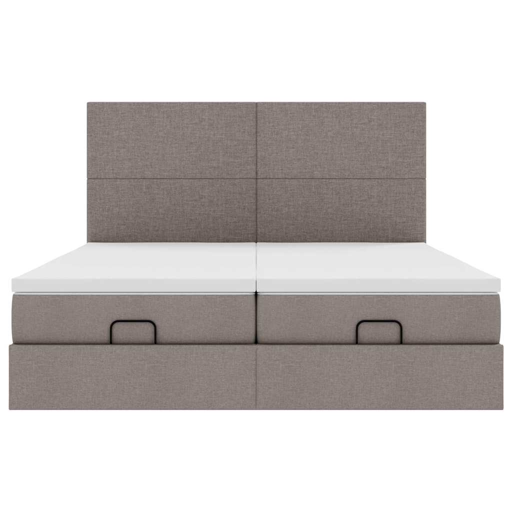 Struttura Letto Pouf con Materassi Tortora 200x200 cm Tessuto