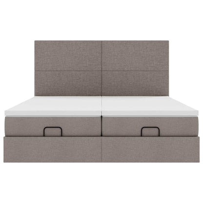 Struttura Letto Pouf con Materassi Tortora 200x200 cm Tessuto