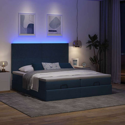 Struttura Letto Pouf con Materassi Blu 200x200 cm in Tessuto
