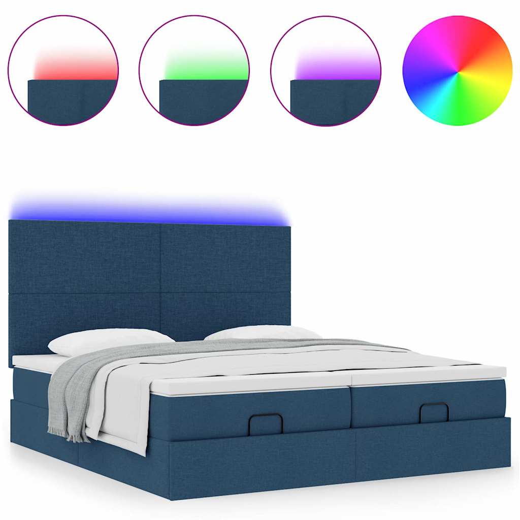 Struttura Letto Pouf con Materassi Blu 200x200 cm in Tessuto