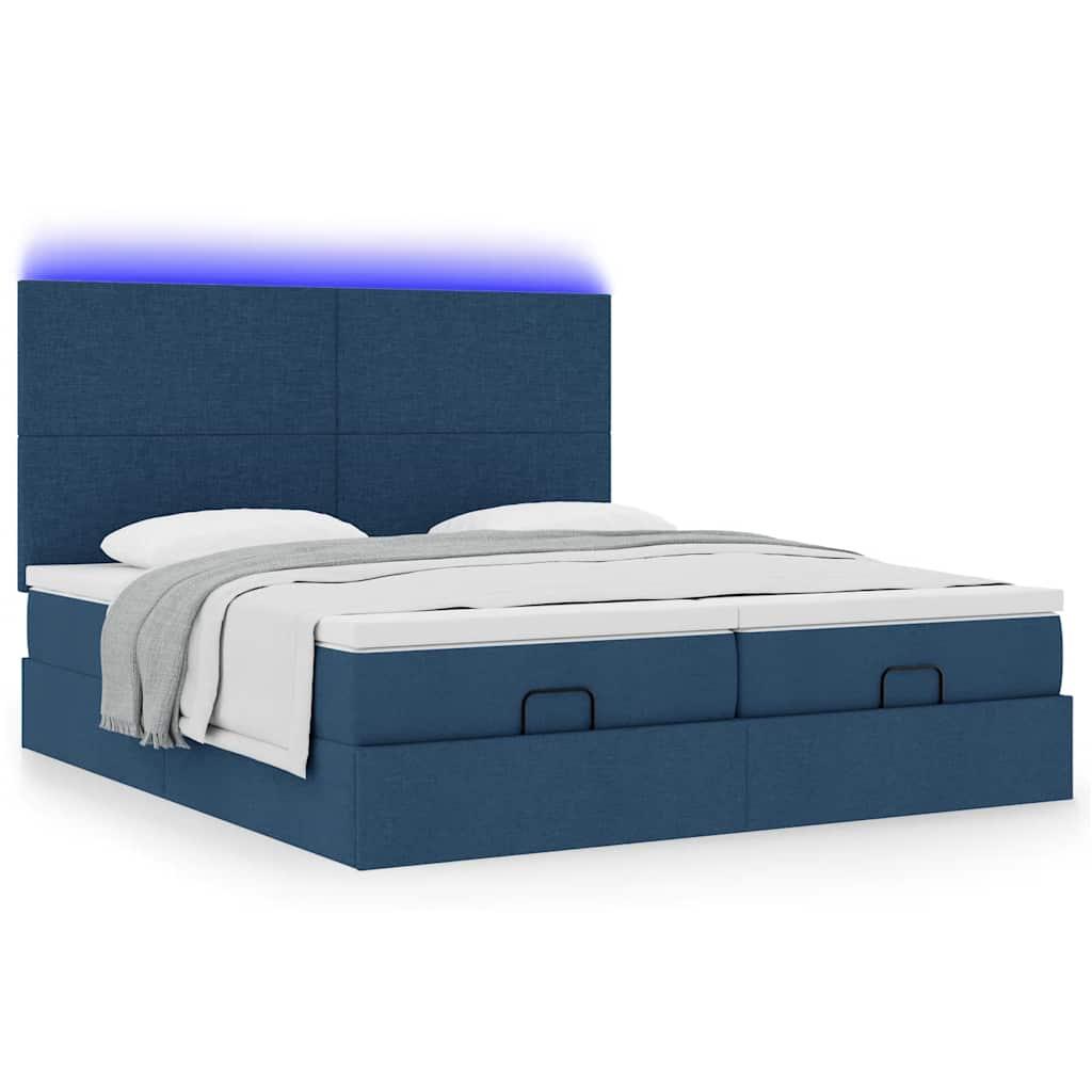 Struttura Letto Pouf con Materassi Blu 200x200 cm in Tessuto