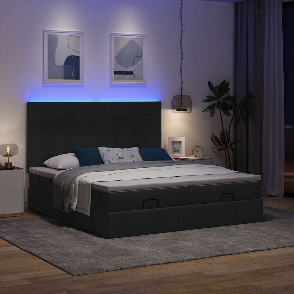 Struttura Letto Pouf con Materassi Nero 180x200 cm in Tessuto | homemem39