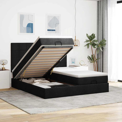 Struttura Letto Pouf con Materassi Nero 180x200 cm in Tessuto