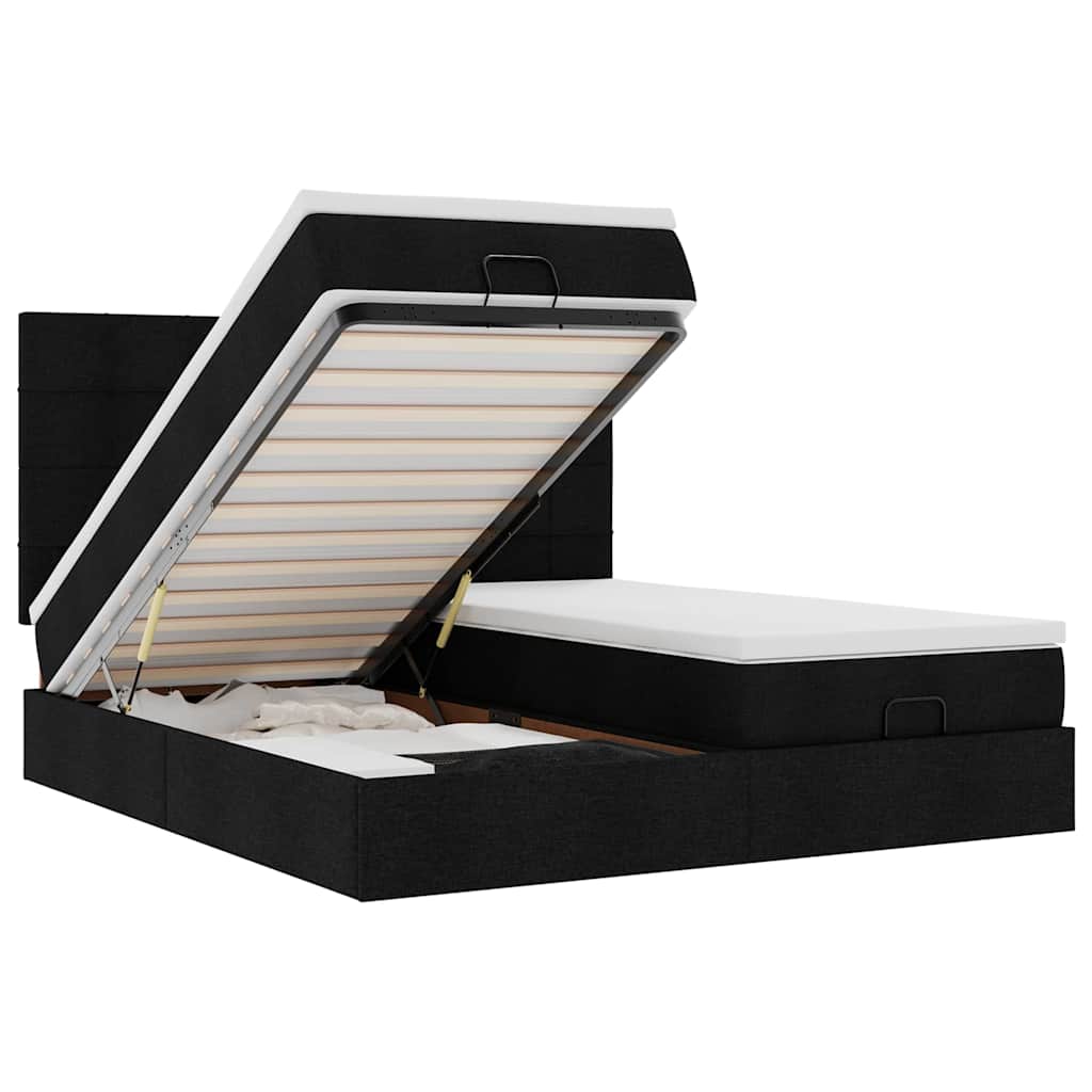 Struttura Letto Pouf con Materassi Nero 200x200 cm in Tessuto