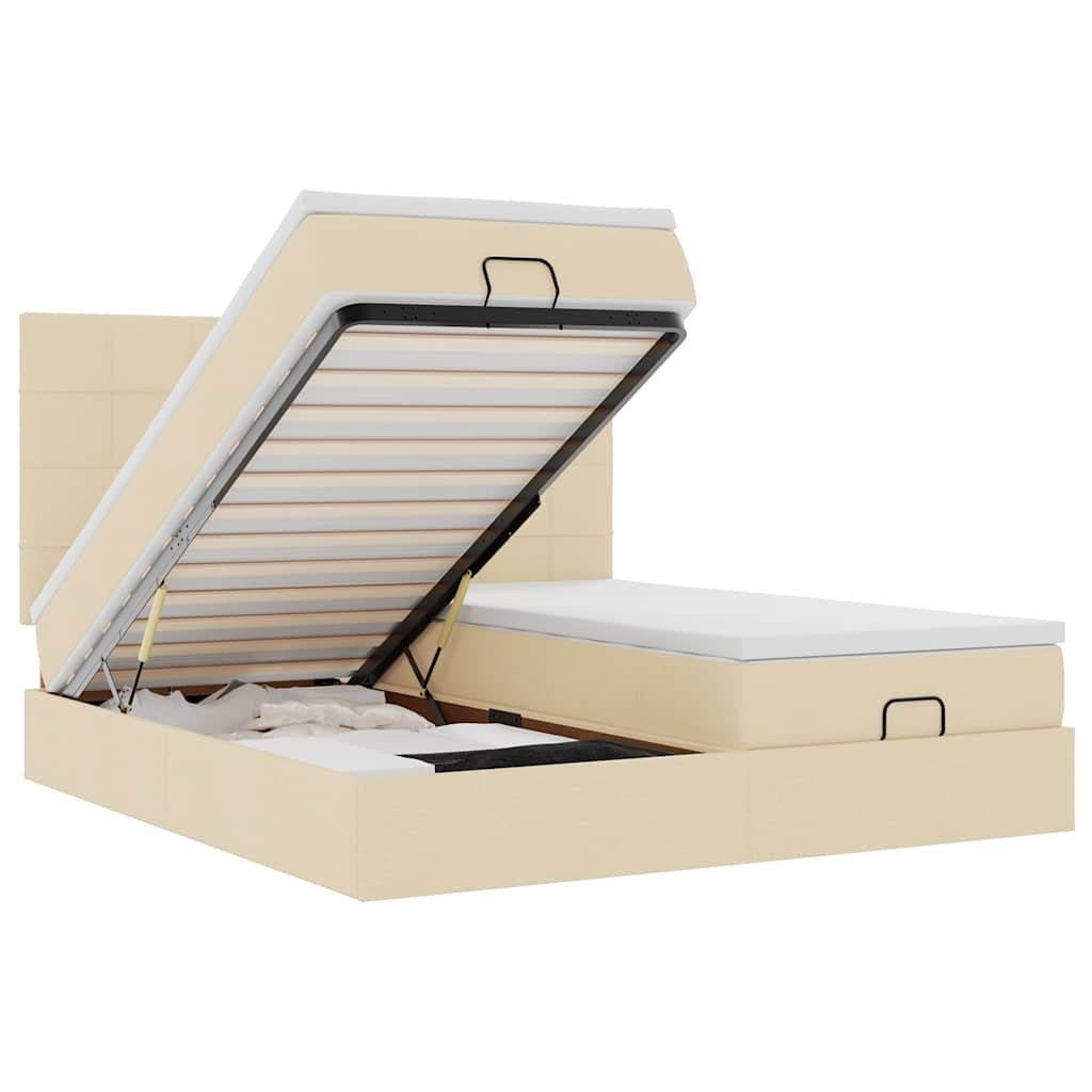 Struttura Letto Pouf con Materassi Crema 200x200 cm in Tessuto